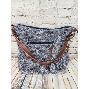 The Sak Sequoia Crochet blue denim Hobo Shoulder Purse Keychain